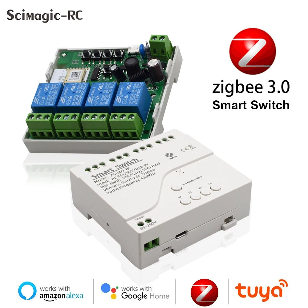 مفتاح ذكي رباعي- Zigbee Mesh - DIN Rail Type - ابيض يركب على لوحة القواطع مفتاح ذكي رباعي- Zigbee Mesh - DIN Rail Type - ابيض يركب على لوحة القواطع