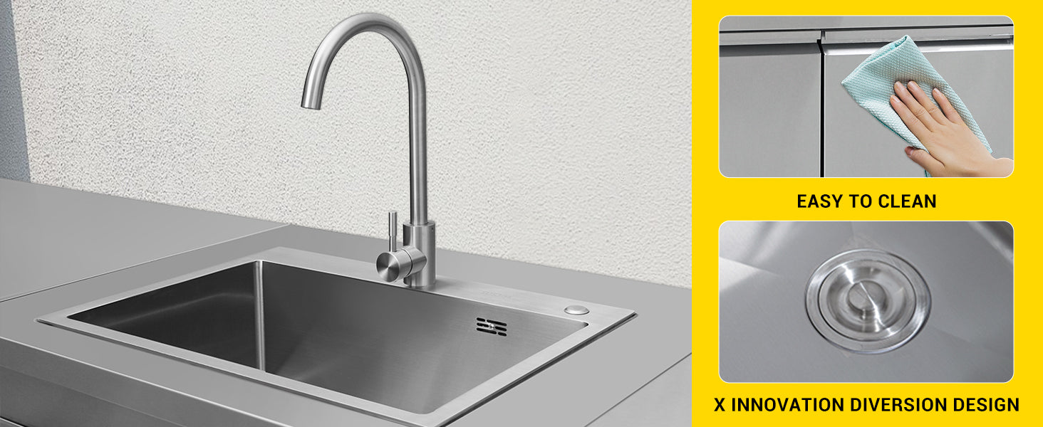 خزانة حوض ستانلس ستيل 32 بوصة بحوض وصنبور – مصنوعة من SUS304 مقاومة للصدأ