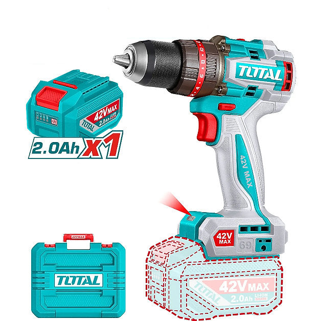 دريل شحن 42 فولت 69 نيوتن توتال مع محرك بدون فرشاة وميزة الشاكوش من Total