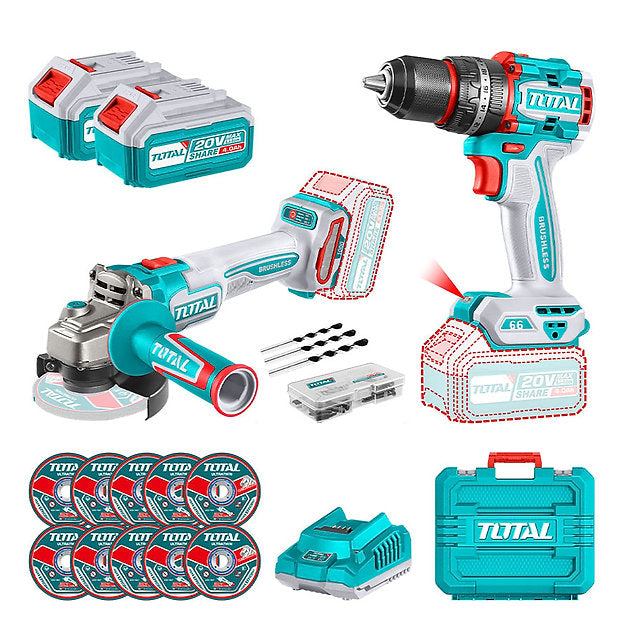 طقم دريل وصاروخ شحن بدون أسلاك من توتال 20 فولت مع محرك برشلس من Total