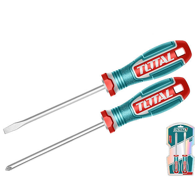 طقم مفكات براغي قطعتين من توتال بسلاسل فولاذ S2 ومقبض مريح من Total