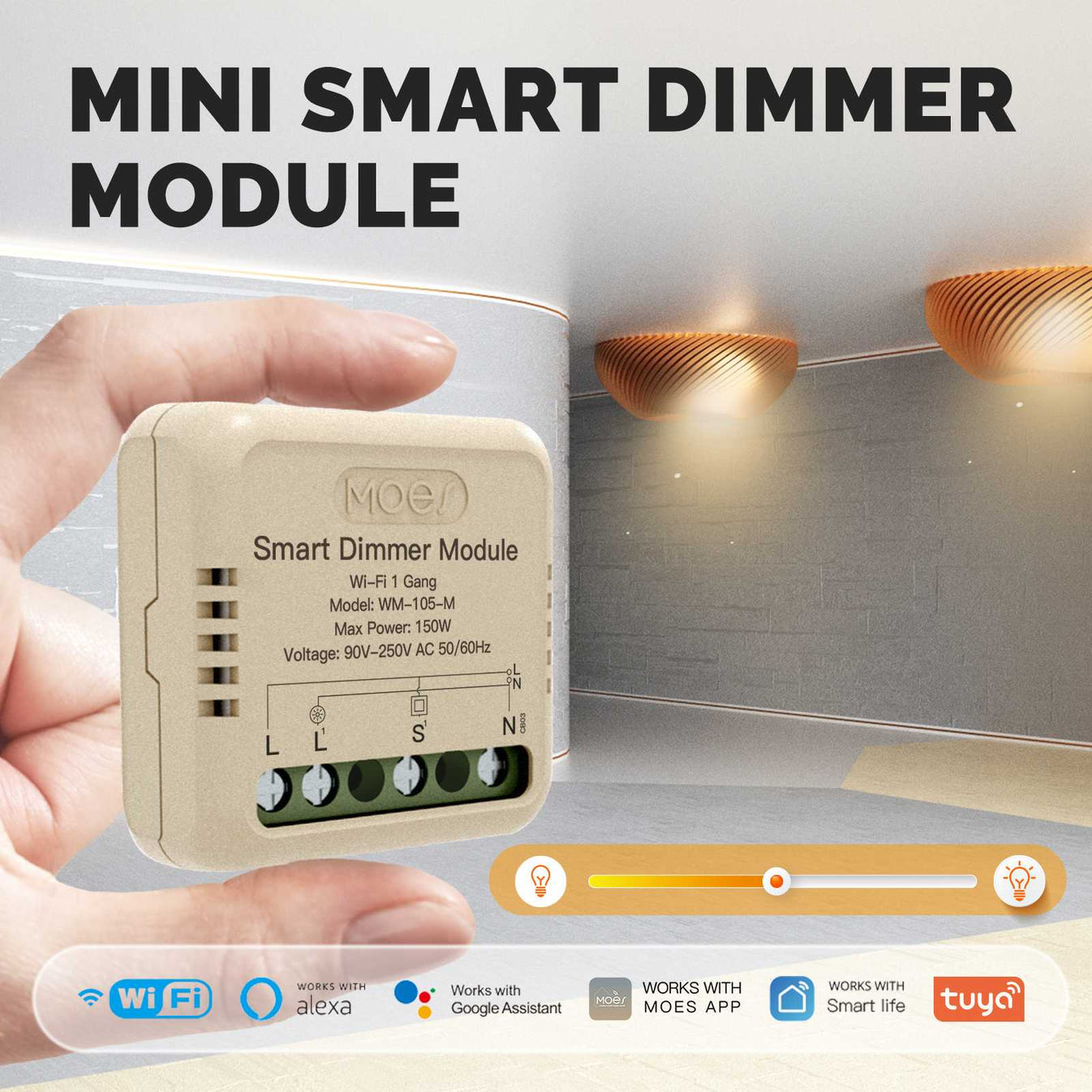 Mini Hidden Smart Switch - 150W - Wi-Fi Mini Hidden Smart Switch - 150W - Wi-Fi