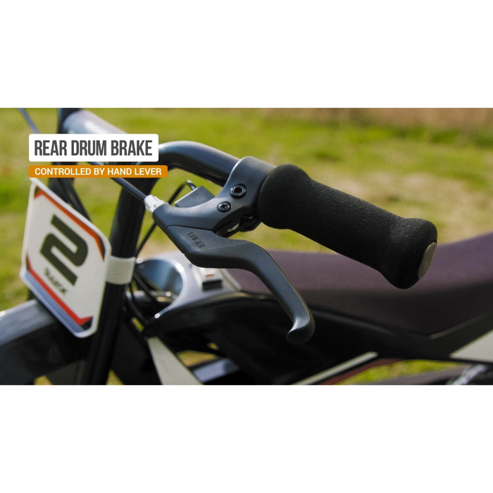 دراجة MX125 ترابية حمراء وسوداء، وزن 33.1 كجم، سرعة 16 كم/ساعة، مثالية للمغامرات وعرضة للتضاريس. من ريزر