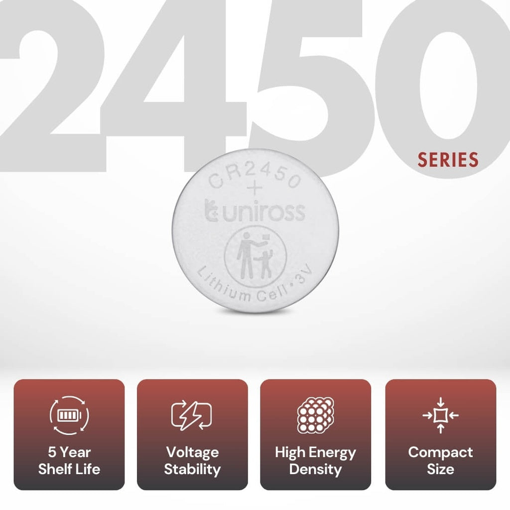 Uniross CR2450 Lithium Batteries (Pack of 5) Uniross CR2450 Lithium Batteries (Pack of 5)