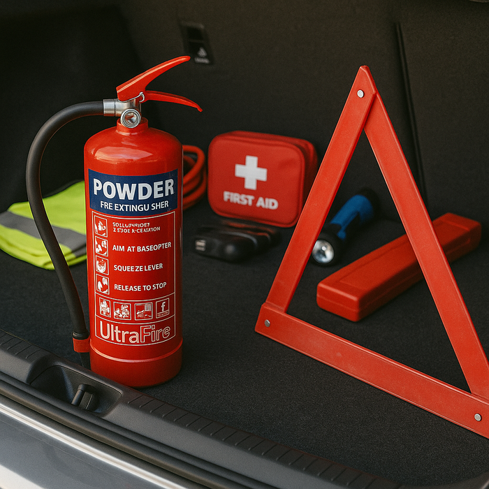 طفاية حريق + مثلث تحذير