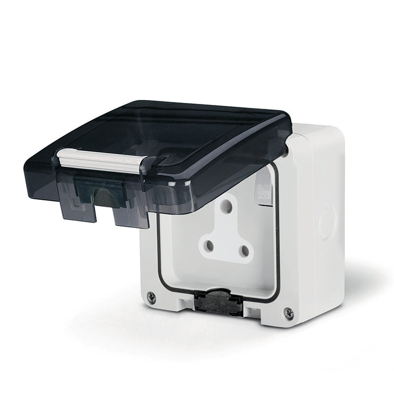 Single outlet rain water with switch 15 amp IP66 insulated - scame