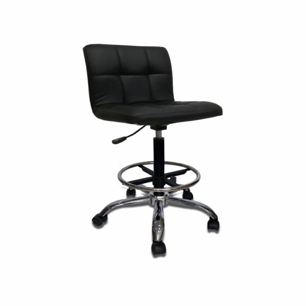 ISCO Leather Upholstered Back Stool with Round Leg Rest ISCO Leather Upholstered Back Stool with Round Leg Rest