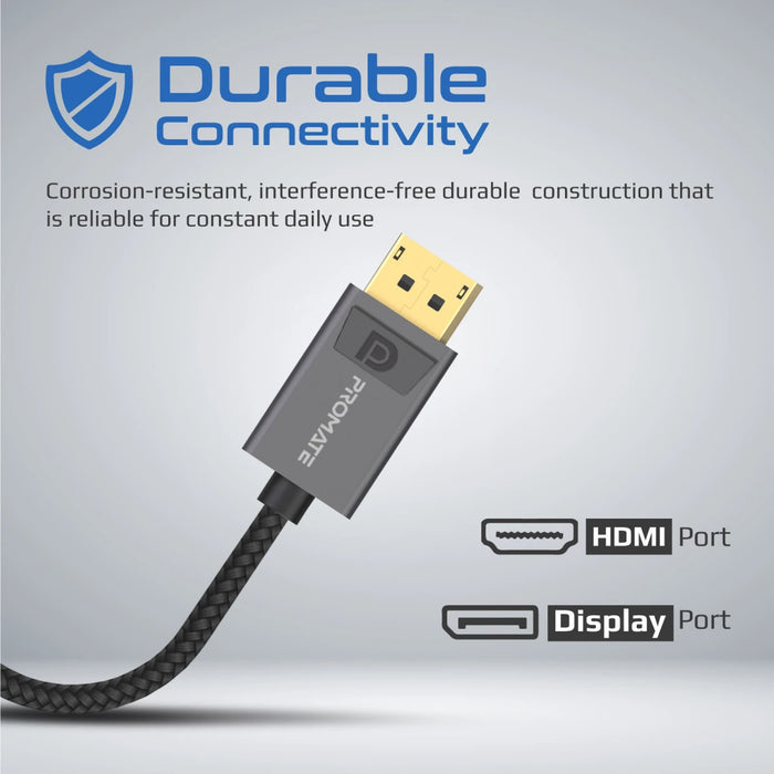 محول ديسبلاي بورت إلى HDMI بدقة 4K مع كابل نايلون وموصلات من PROMATE