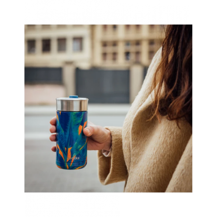 كوب حافظ للحرارة من الستانلس ستيل مع فلتر، بتصميم اوراق الغابات، 400 مل من كوكا