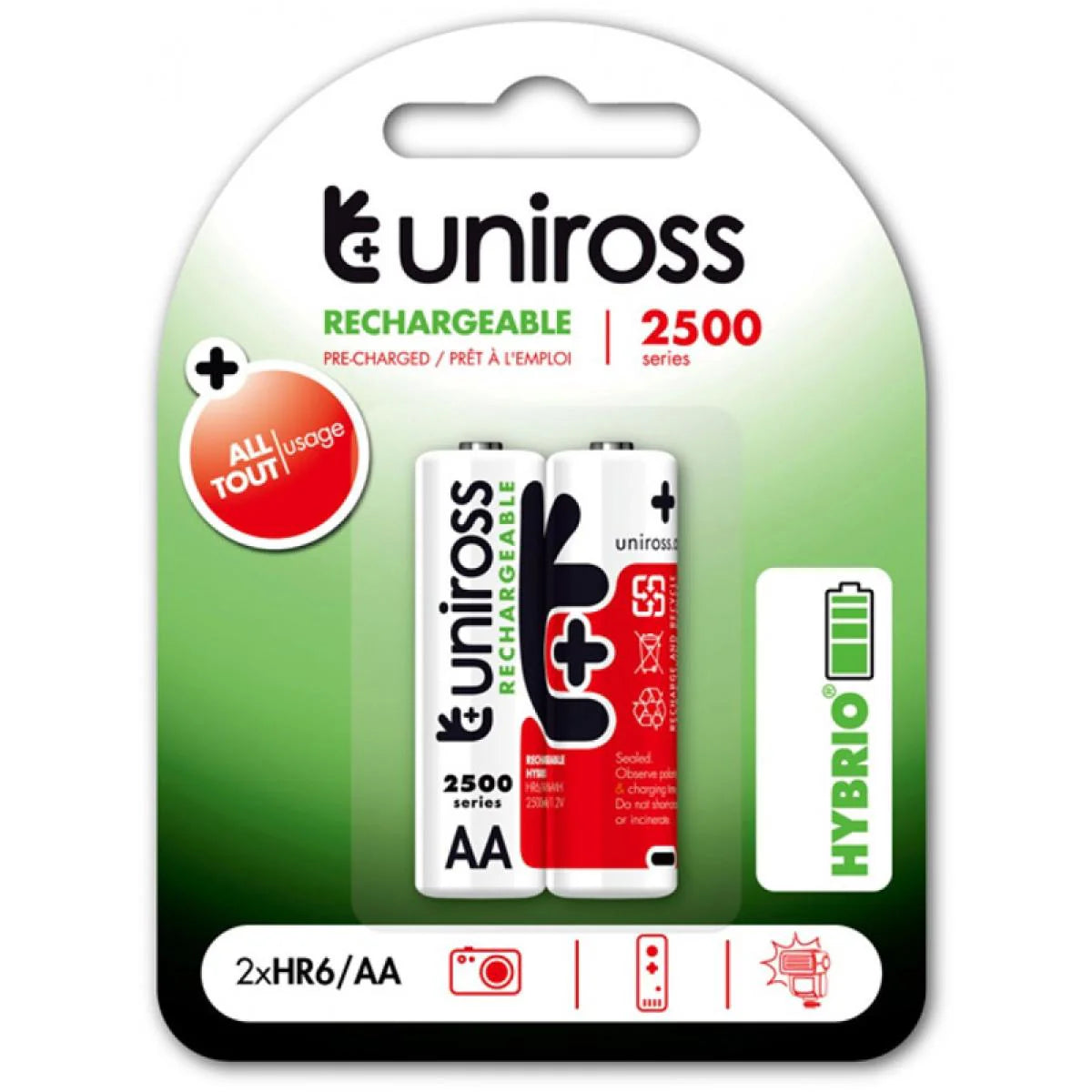 بطارية HYBRIO AA قابلة لإعادة الشحن / 1.2 فولت من Uniross بطارية HYBRIO AA قابلة لإعادة الشحن / 1.2 فولت من Uniross
