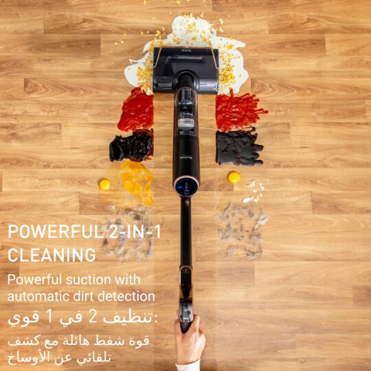 مكنسة كهربائية لاسلكي للماء والجاف مع نظام كشف الأوساخ وإضاءة LED من تيفال