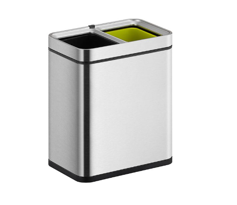 Stainless steel wastebasket with open lid and double plastic basket 