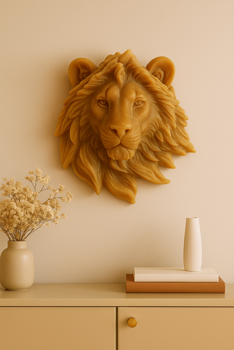 تمثال الأسد الفاخر للديكور من الشمع الطبيعي - تصميم يدوي بدون فتيل برائحة عطرية (590 غرام)