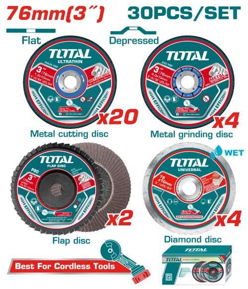 Total TAC97630 طقم فيابر مع دسكات قص 3 أنش 30 قطعة