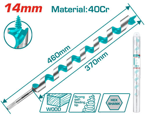 ريشة حفر خشب حلزوني 14*460 ملم Total TAC3514