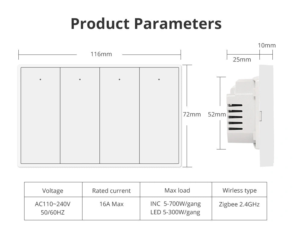 Zemismart 4-Way Smart Switch - Zigbee Mesh - US Type - White Zemismart 4-Way Smart Switch - Zigbee Mesh - US Type - White