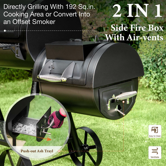 Heavy Duty Charcoal Grill with Side Smoker
