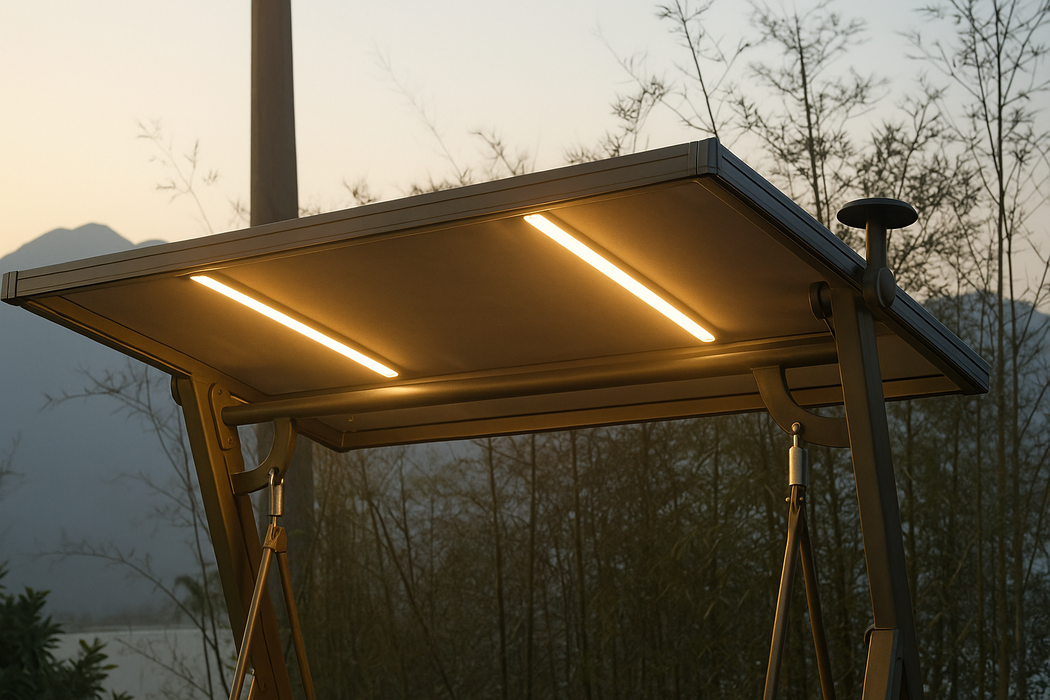 أرجوحة خارجية بمقعدين مع سقف LED شمسي وإطار ألمنيوم مقاوم للصدأ