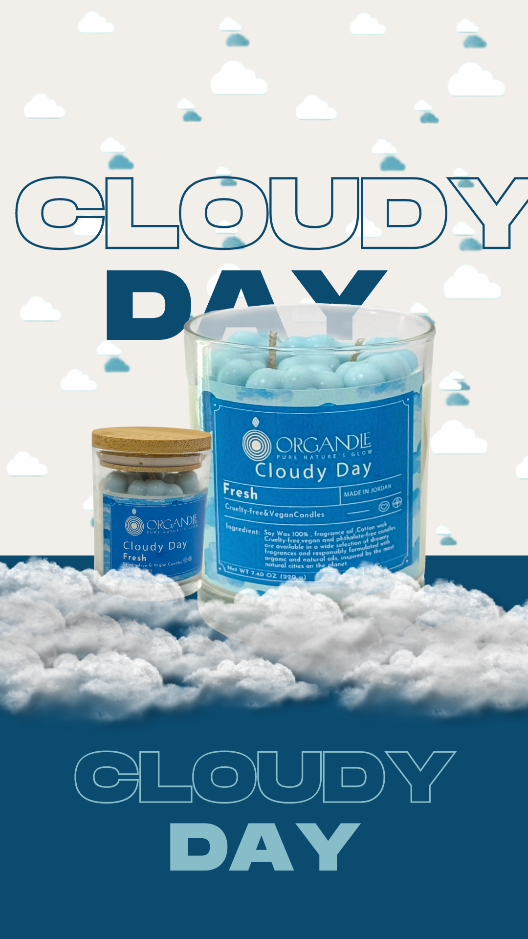 شمعة Cloudy Day من شمع الصويا 100% برائحة منعشة ومدة احتراق طويلة شمعة Cloudy Day من شمع الصويا 100% برائحة منعشة ومدة احتراق طويلة