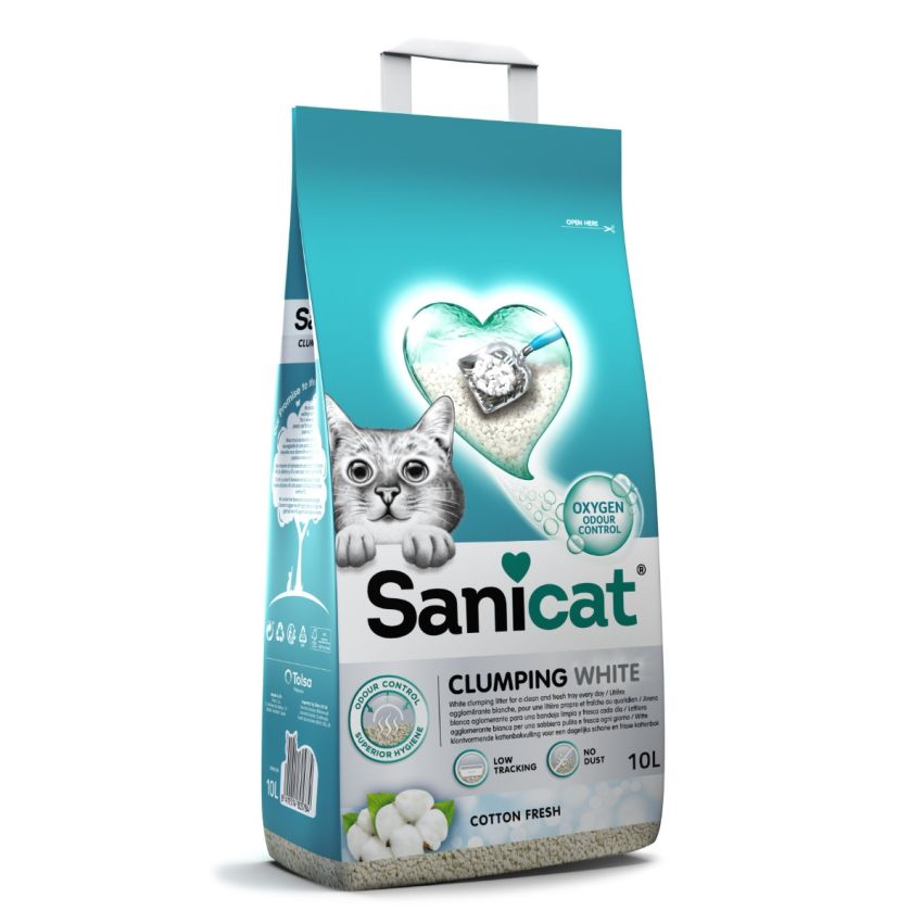 SANICAT رمل متماسك أبيض COT 20L برائحة قطنية منعشة وكتل سهلة الإزالة