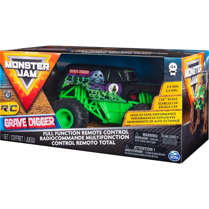 مونستر جام، سيارة التحكم من بعد Grave Digger مقياس 1:24 بتصميم واقعي للتحكم على مسافة 76.2 متر من سبين ماستر