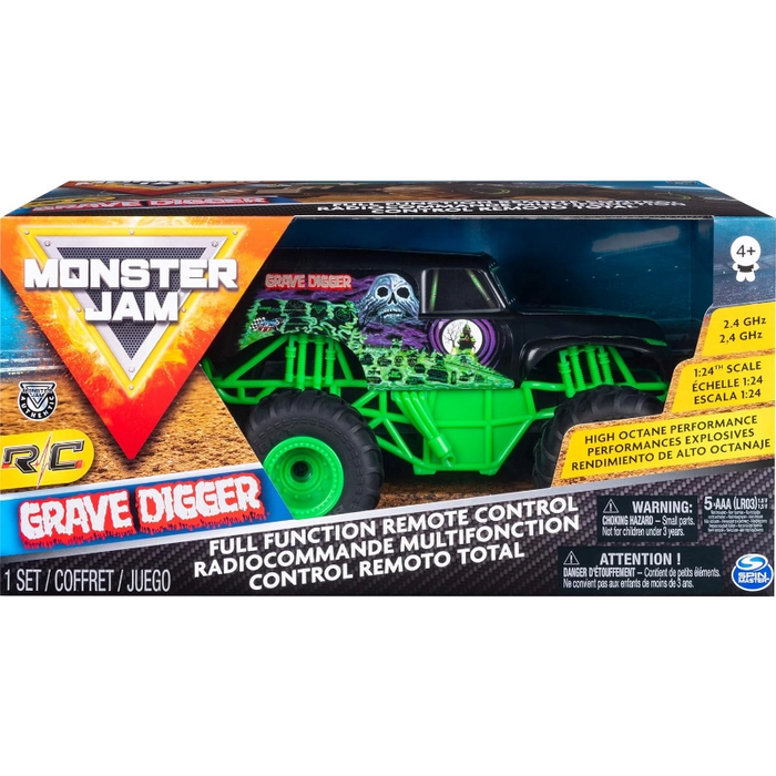مونستر جام، سيارة التحكم من بعد Grave Digger مقياس 1:24 بتصميم واقعي للتحكم على مسافة 76.2 متر من سبين ماستر