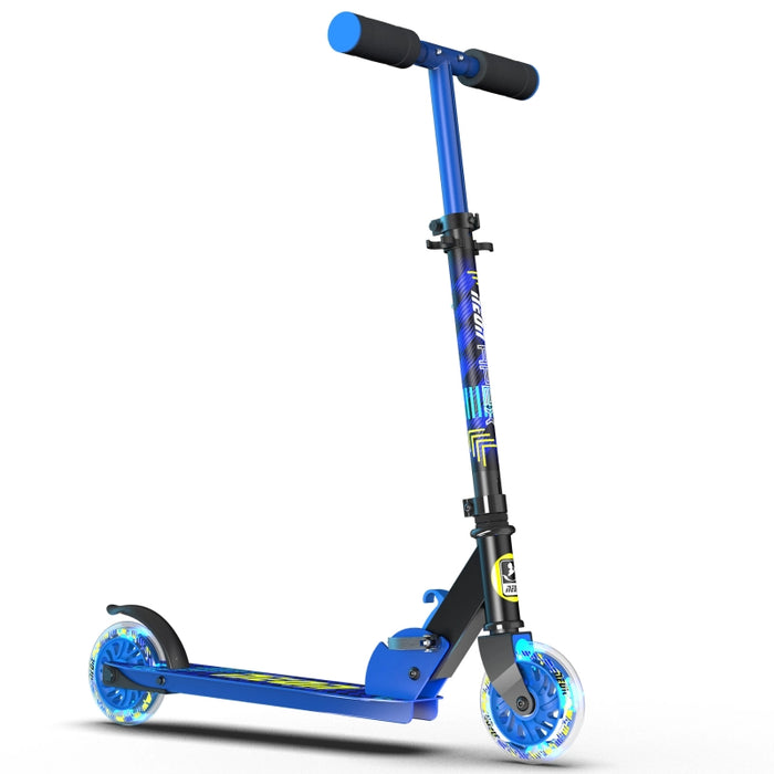 سكوتر نيون أبيكس LED أزرق/أصفر مع عجلات PU 120 مم ومقبض Adjustable لراحة الأطفال من وايفولوشن