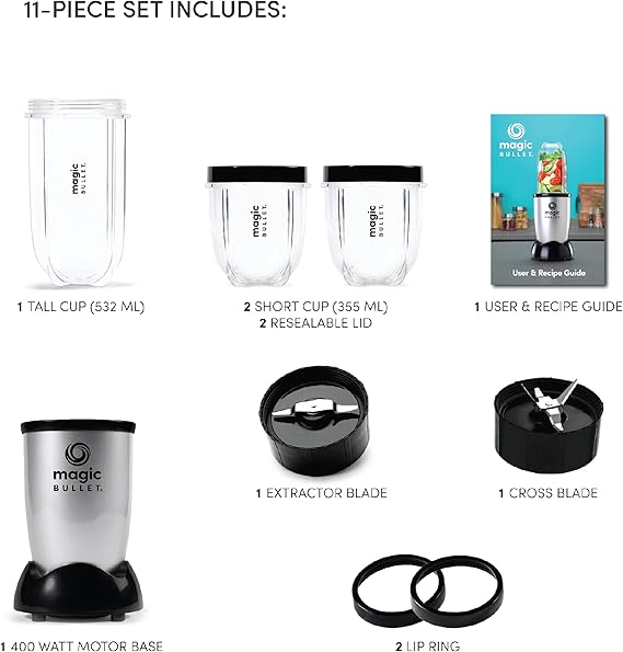 خلاط نوتري بوليت ماجيك بوليت 400 واط - MB4-1012، 11 قطعة، فضي