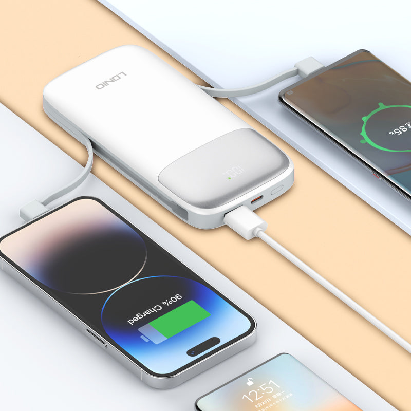 باور بانك للشحن السريع مع كابلات مدمجة من LDNIO باور بانك للشحن السريع مع كابلات مدمجة من LDNIO