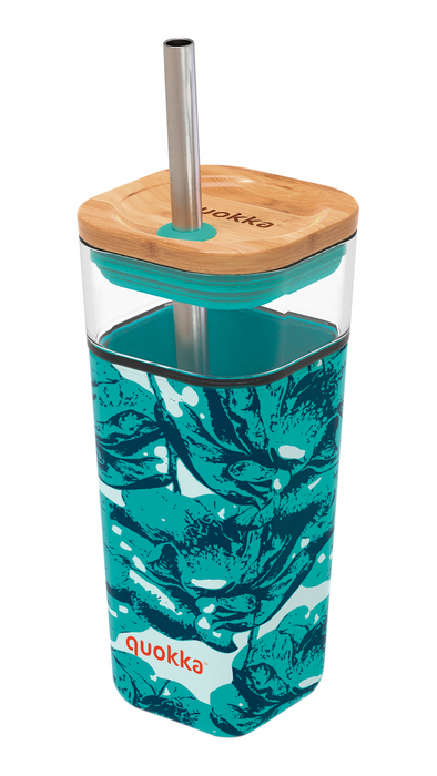 Coca Glass Mug with Steel Straw, Floral, 540ml