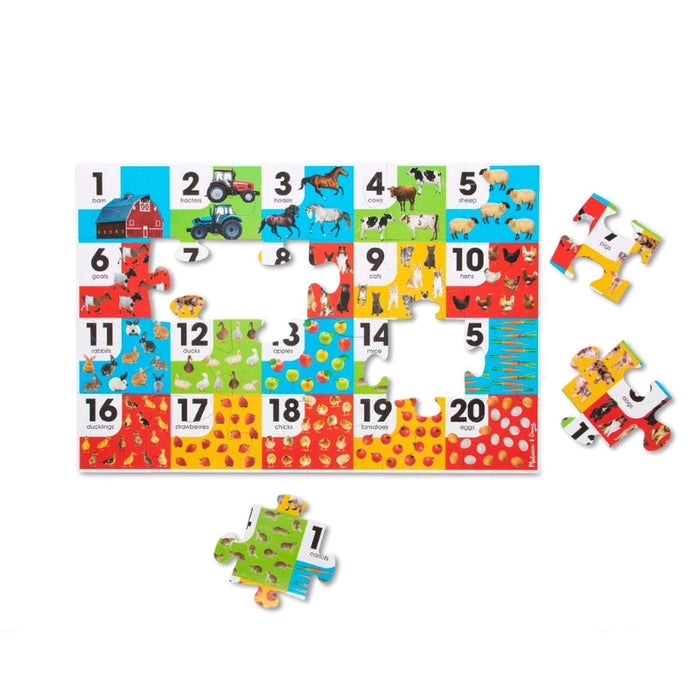 لعبة بازل م Farm Number Floor Puzzle- 24 قطعة من الكرتون السميك، سهلة التنظيف وتعزز مهارات الأطفال. من ميليسا آند دوغ