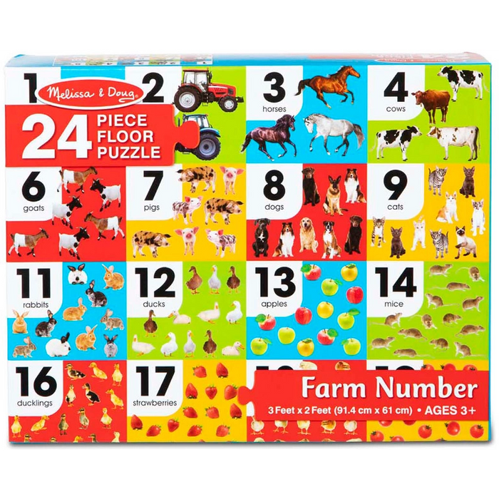لعبة بازل م Farm Number Floor Puzzle- 24 قطعة من الكرتون السميك، سهلة التنظيف وتعزز مهارات الأطفال. من ميليسا آند دوغ