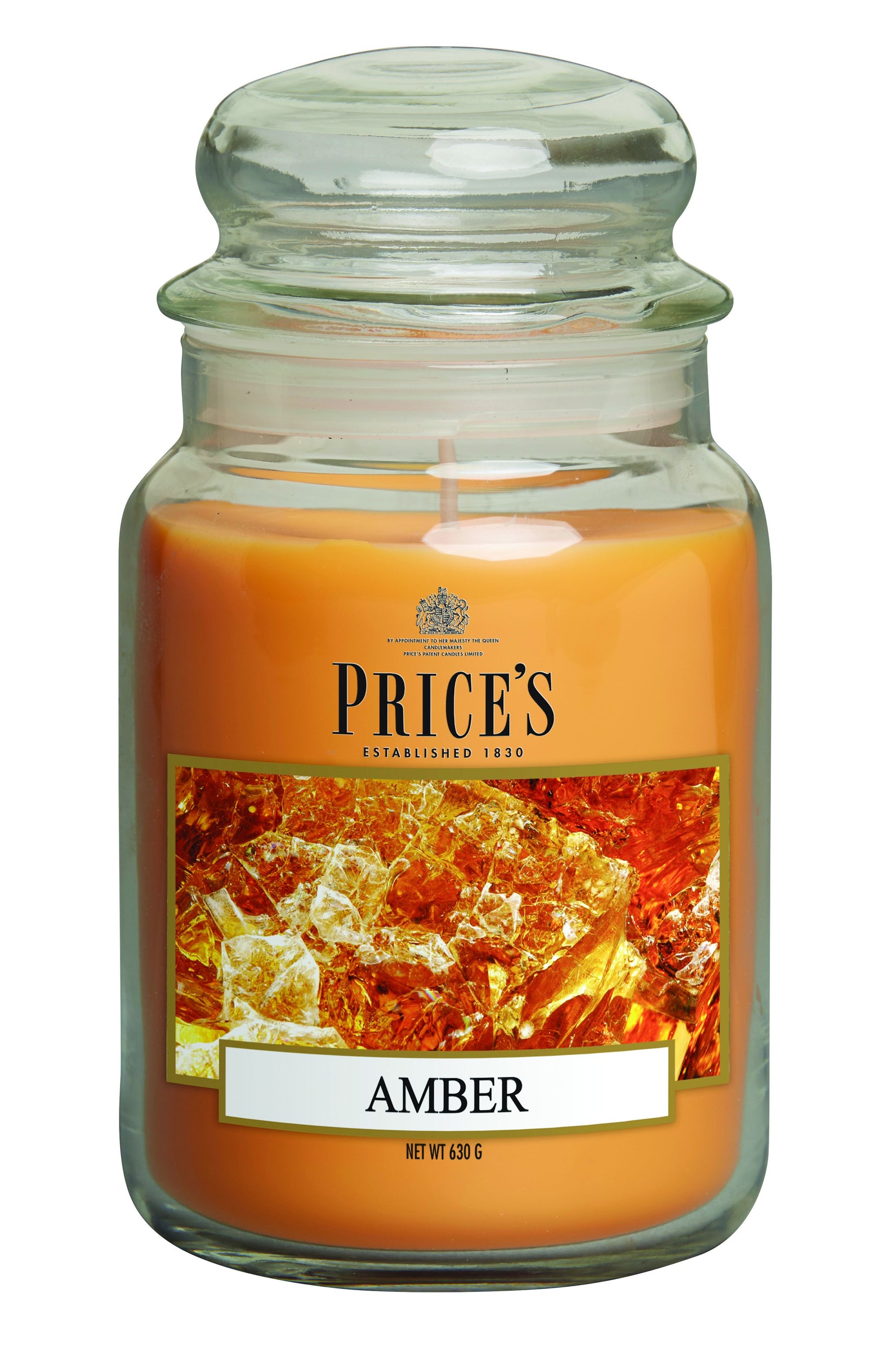 شمعة معطرة كبيرة بمرطبان وغطاء من Price's - العنبر