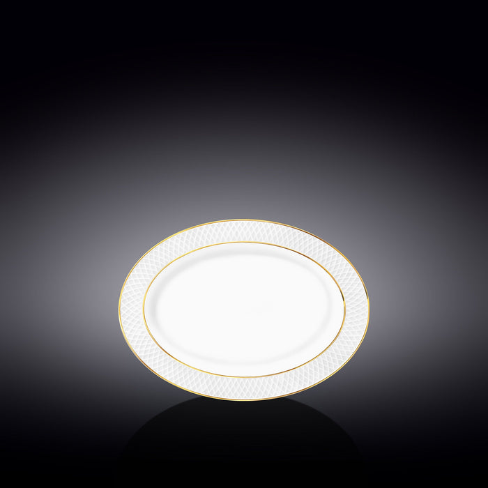 طبق بيضوي 20*24 سم من Wilmax Diamond - أبيض وذهبي