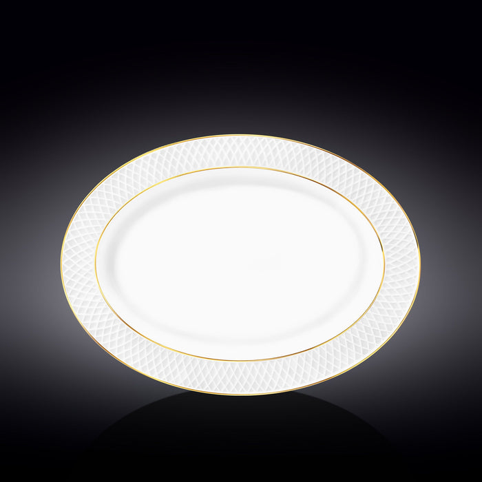 طبق تقديم بيضوي 35*25 سم من Wilmax Diamond - أبيض وذهبي