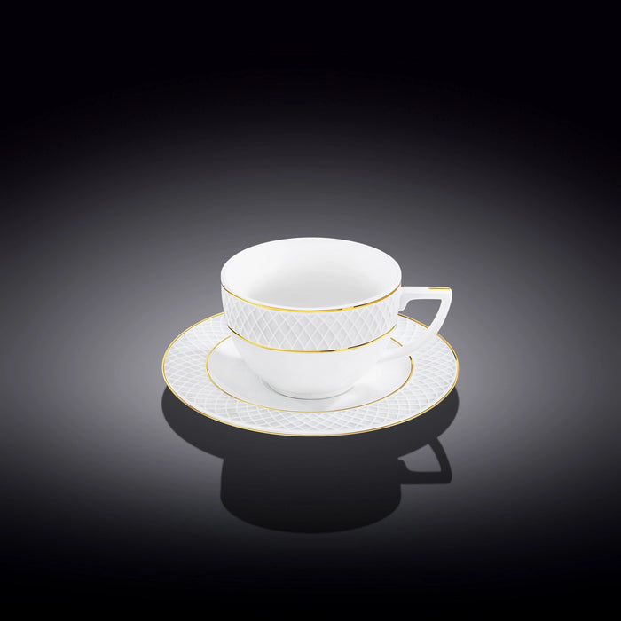 فنجان كباتشينو وصحن 170 مل من Wilmax Diamond - أبيض وذهبي