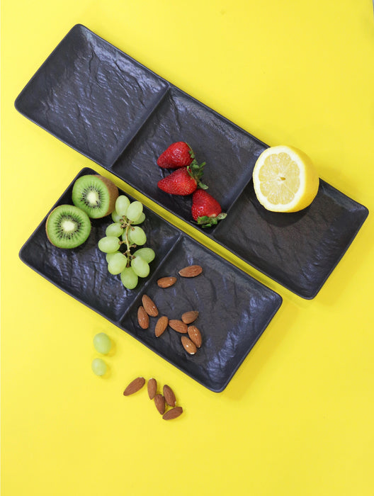 طبق مقسم مستطيل 40*13 سم من Wilmax SlateStone - اسود