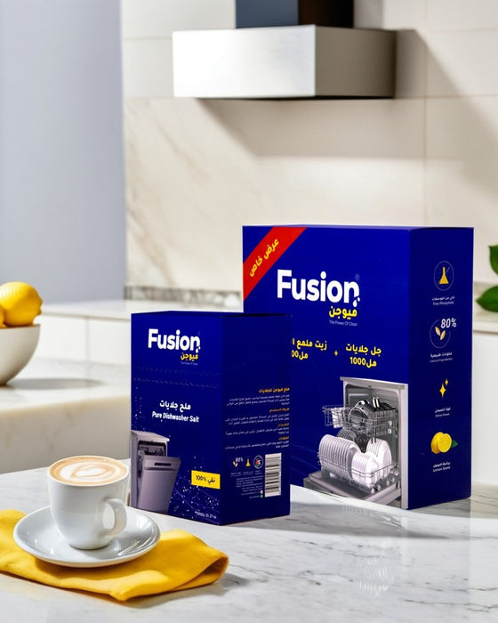 باقة فيوجن الكاملة لجلايات الصحون 3 في 1 جل وزيت وملح 80% طبيعي من Fusion