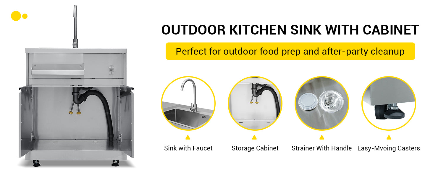 خزانة حوض ستانلس ستيل 32 بوصة بحوض وصنبور – مصنوعة من SUS304 مقاومة للصدأ