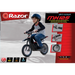 دراجة MX125 ترابية حمراء وسوداء، وزن 33.1 كجم، سرعة 16 كم/ساعة، مثالية للمغامرات وعرضة للتضاريس. من ريزر