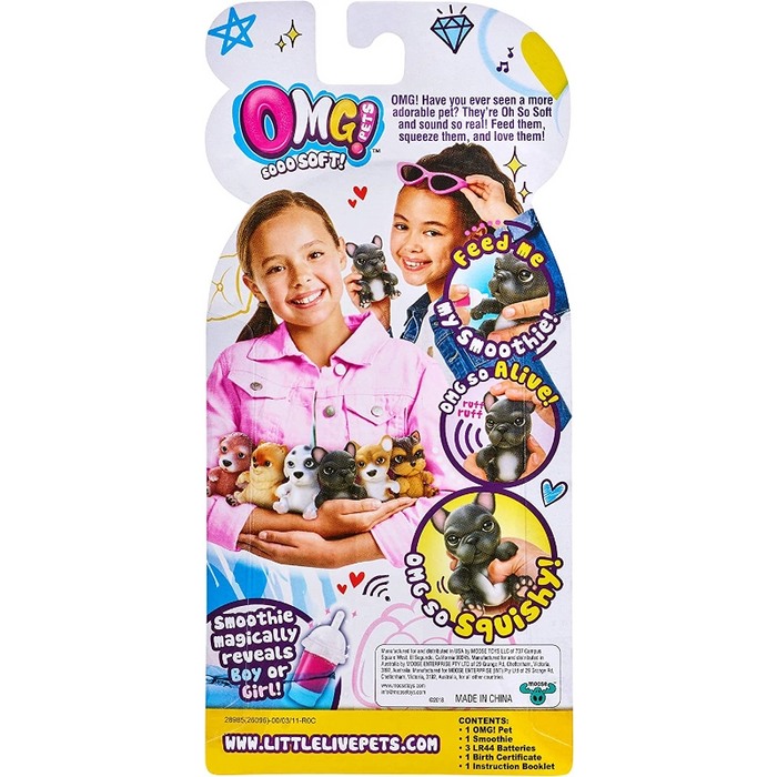 كلب فرنسي بولدغ من OMG Pets - ألعاب تفاعلية وصوتيات واقعية مع زجاجة طعام من موس