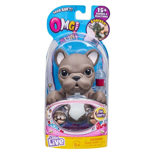 كلب فرنسي بولدغ من OMG Pets - ألعاب تفاعلية وصوتيات واقعية مع زجاجة طعام من موس