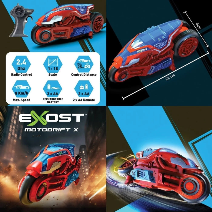 إكزوس موتودريفت X مقياس 1:18 بدراجات نارية عن بعد وحركات انزلاق 360 درجة مع تأثيرات LED زرقاء من سيلفرليت