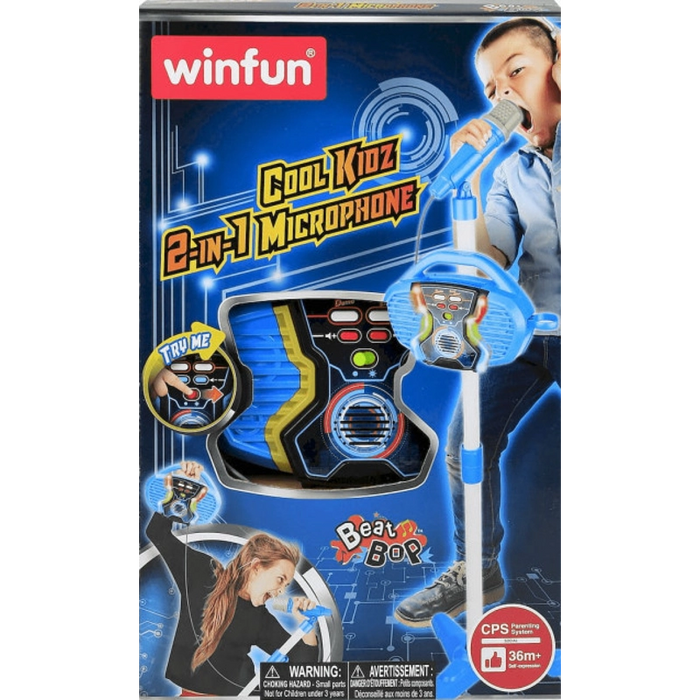 ميكروفون Cool Kidz 2 في 1 مع قاعدة قابلة للتعديل وشاشة صوت مضيئة من وين فن