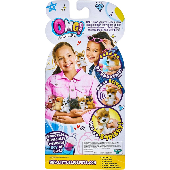 OMG Pets حزمة واحدة - كورجي مع ألعاب تفاعلية وصوت كلب حقيقي وصوت تغذية مريح من موس