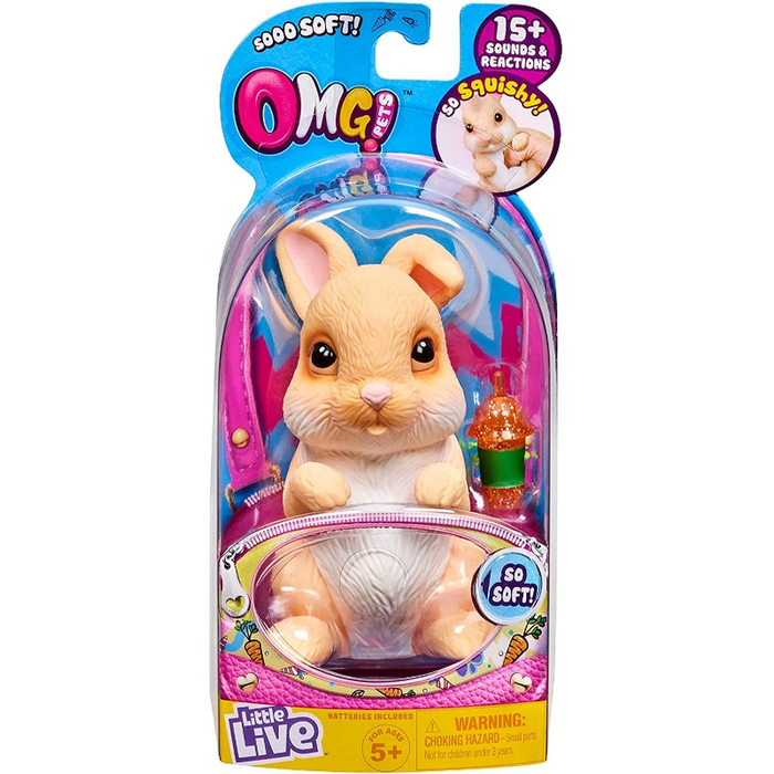 باقة واحدة من OMG Pets أرنب بني تفاعلي مع أكثر من 15 صوت وزجاجة عصير. من موس