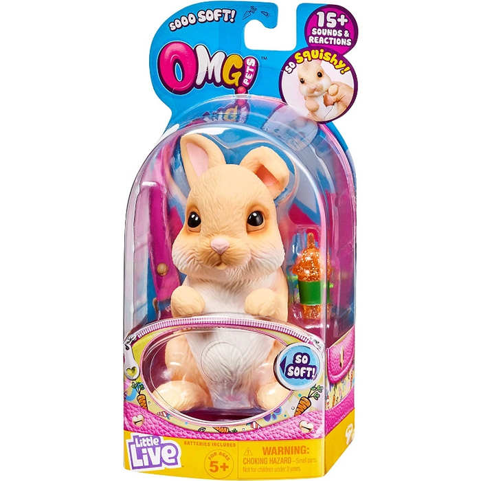 باقة واحدة من OMG Pets أرنب بني تفاعلي مع أكثر من 15 صوت وزجاجة عصير. من موس