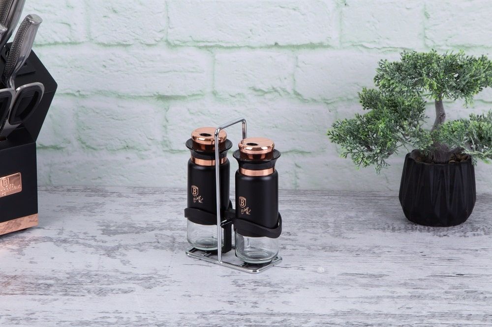 Berlinger Haus 3-Piece Salt and Pepper Set - Black-Rose Berlinger Haus 3-Piece Salt and Pepper Set - Black-Rose
