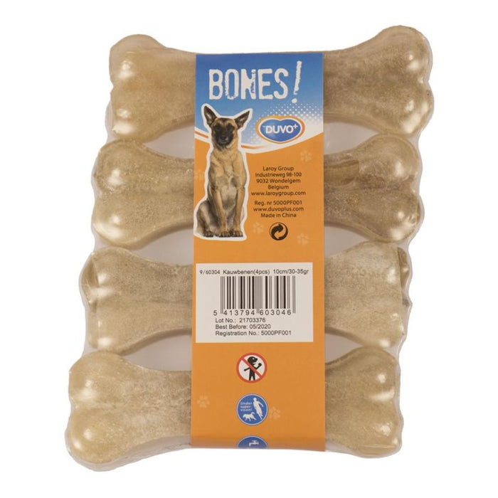 عظم مضغ من جلد البقر (4 قطع، 10 سم) لأسنان صحية للكلاب من Duvo.