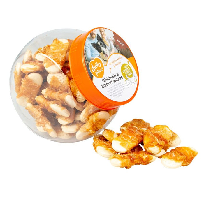 لحم لفائف دجاج وبسكويت (400 جرام) مغلف بالدجاج المقرمش للكلاب من Duvo.